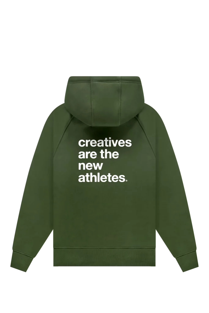 Sweat à capuche Catna Gold Moss avec slogan "Creatives Are The New Athletes" imprimé au dos