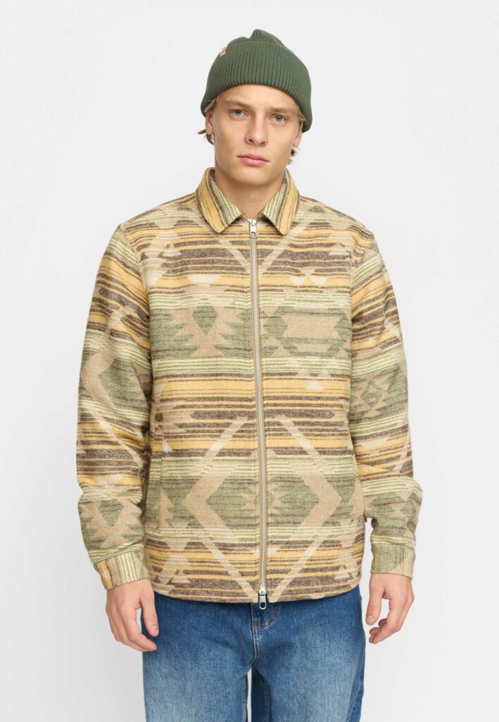 Overshirt Revolution 3218 Yellow, motif aztèque géométrique, coupe oversize, zip métallique
