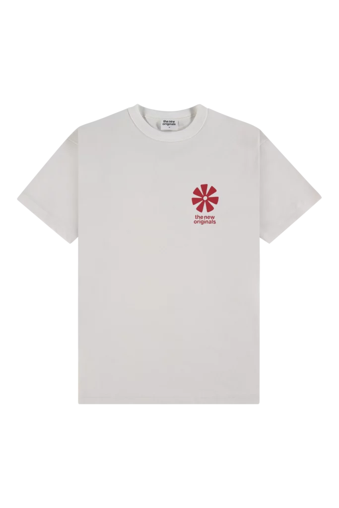 Dos du T-shirt Ananse Adinkra blanc avec motif Adinkra rouge